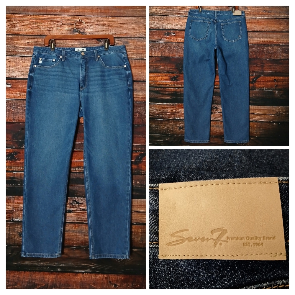 Seven 7 Jeans 14 Straight Leg High Rise Dark Blue Denim Stretch